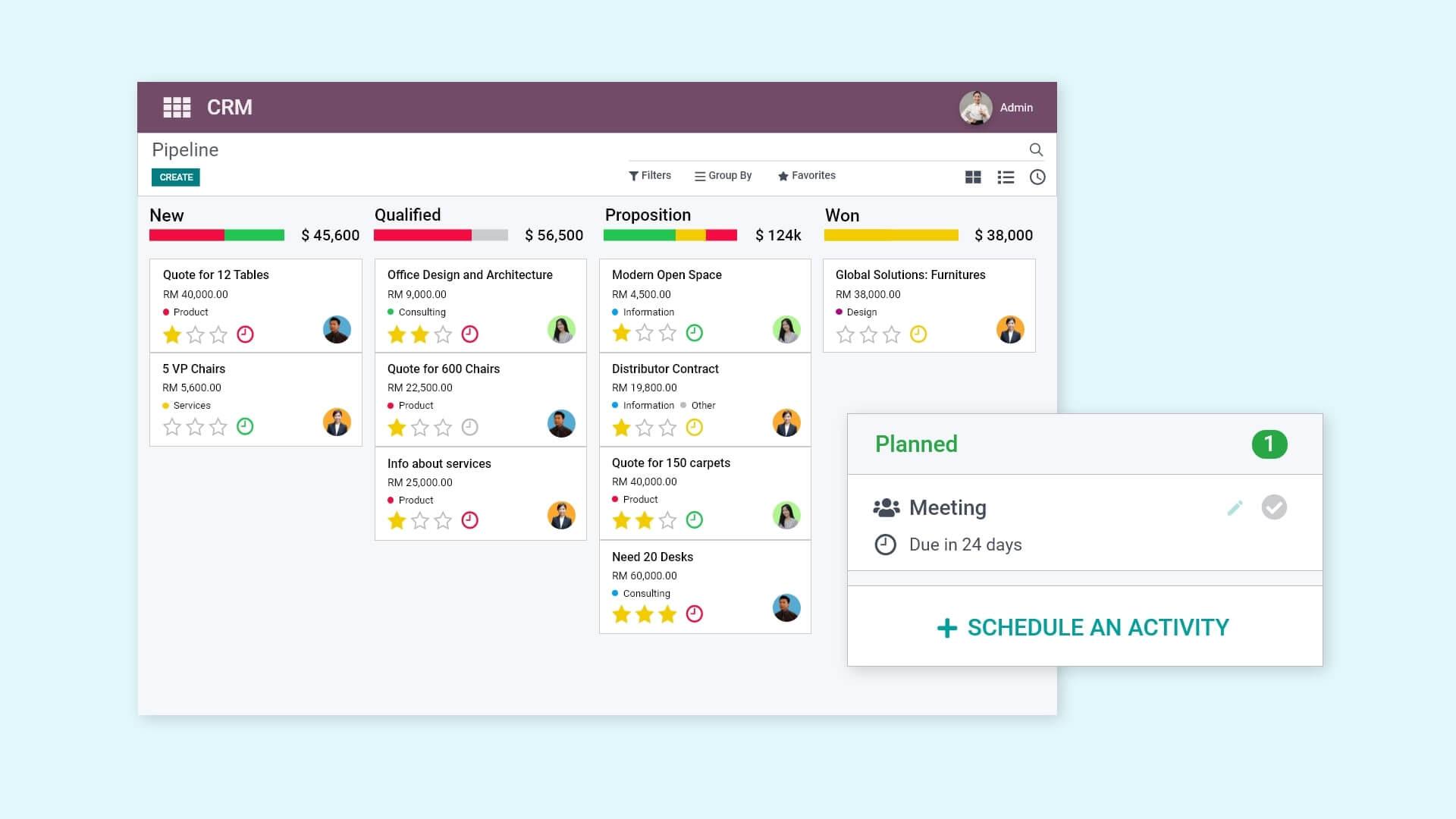Odoo CRM helps Malaysian businesses organize sales activities and sales teams. Odoo CRM is great for tracking leads, get accurate forecasts, and manage customer data.
