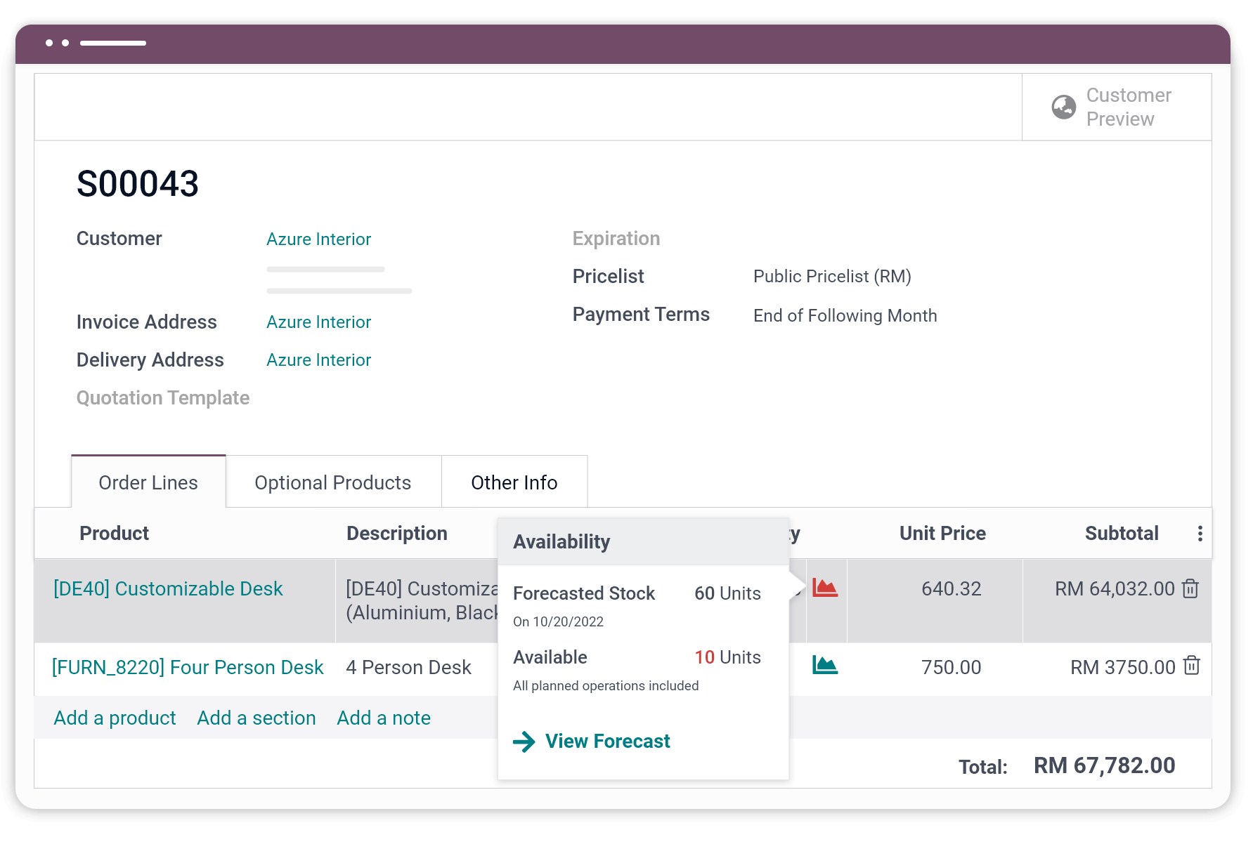 Odoo product availability info