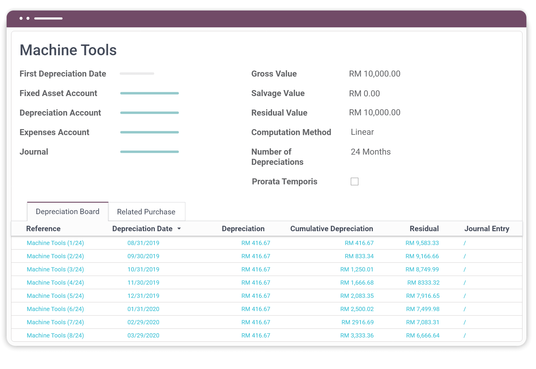 Odoo depreciation in asset management