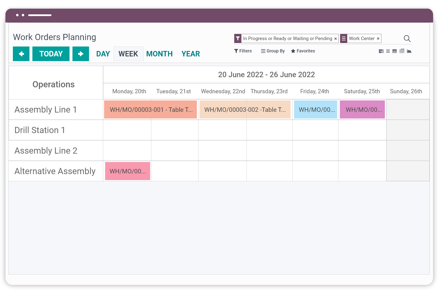 Odoo work order planning and scheduling