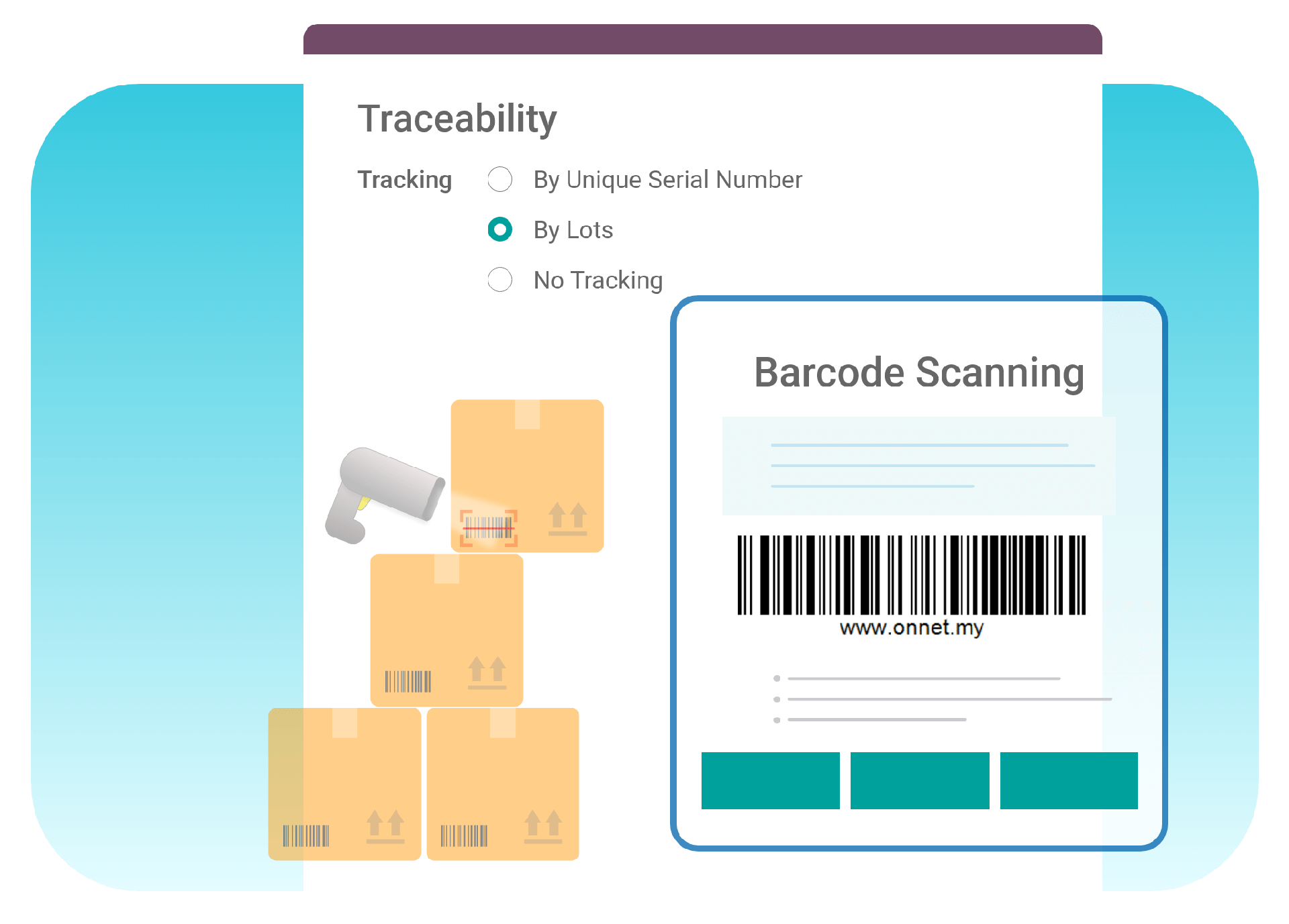 Stock tracking with barcode in Odoo ERP system.