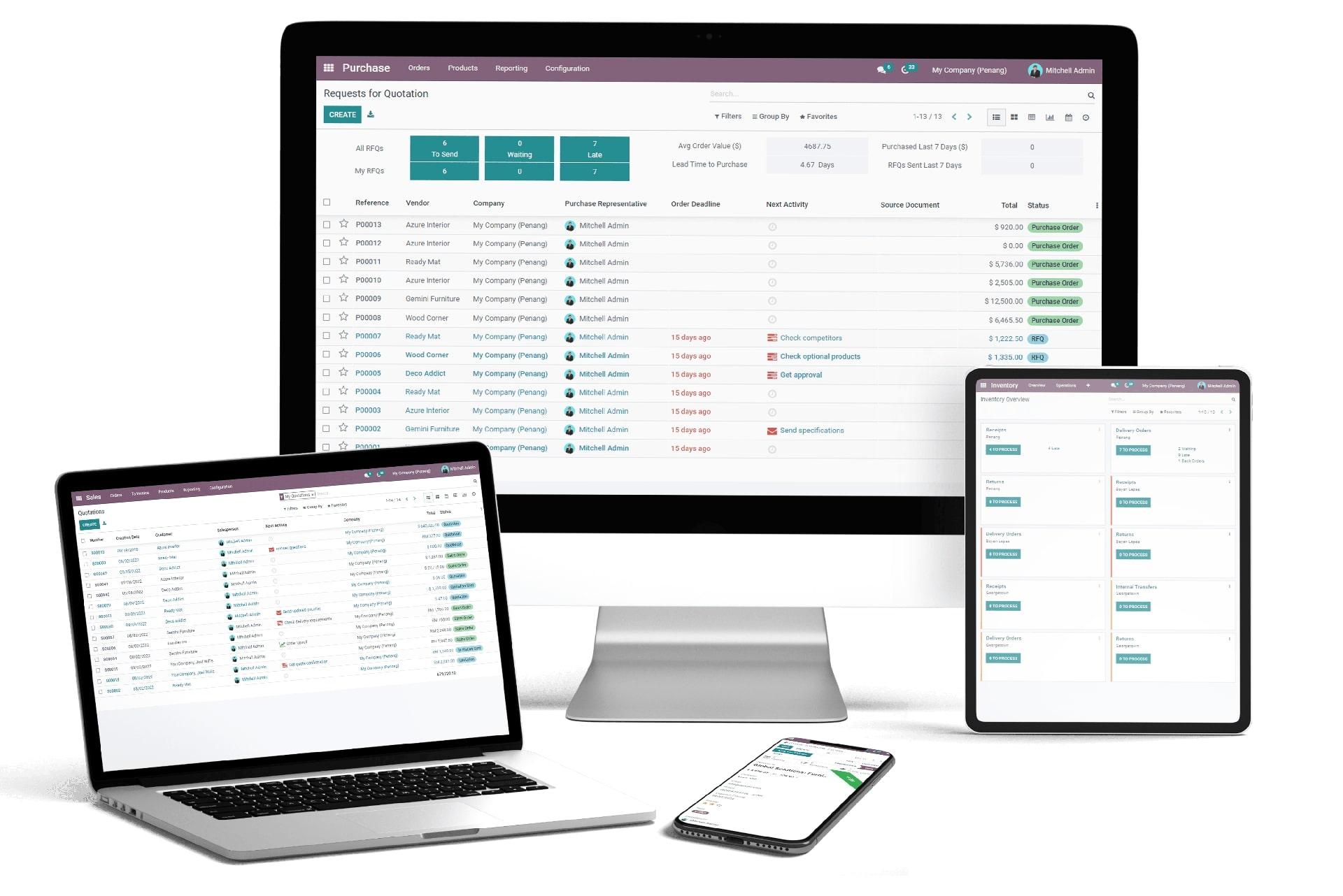 Mobile-friendly Odoo ERP system.