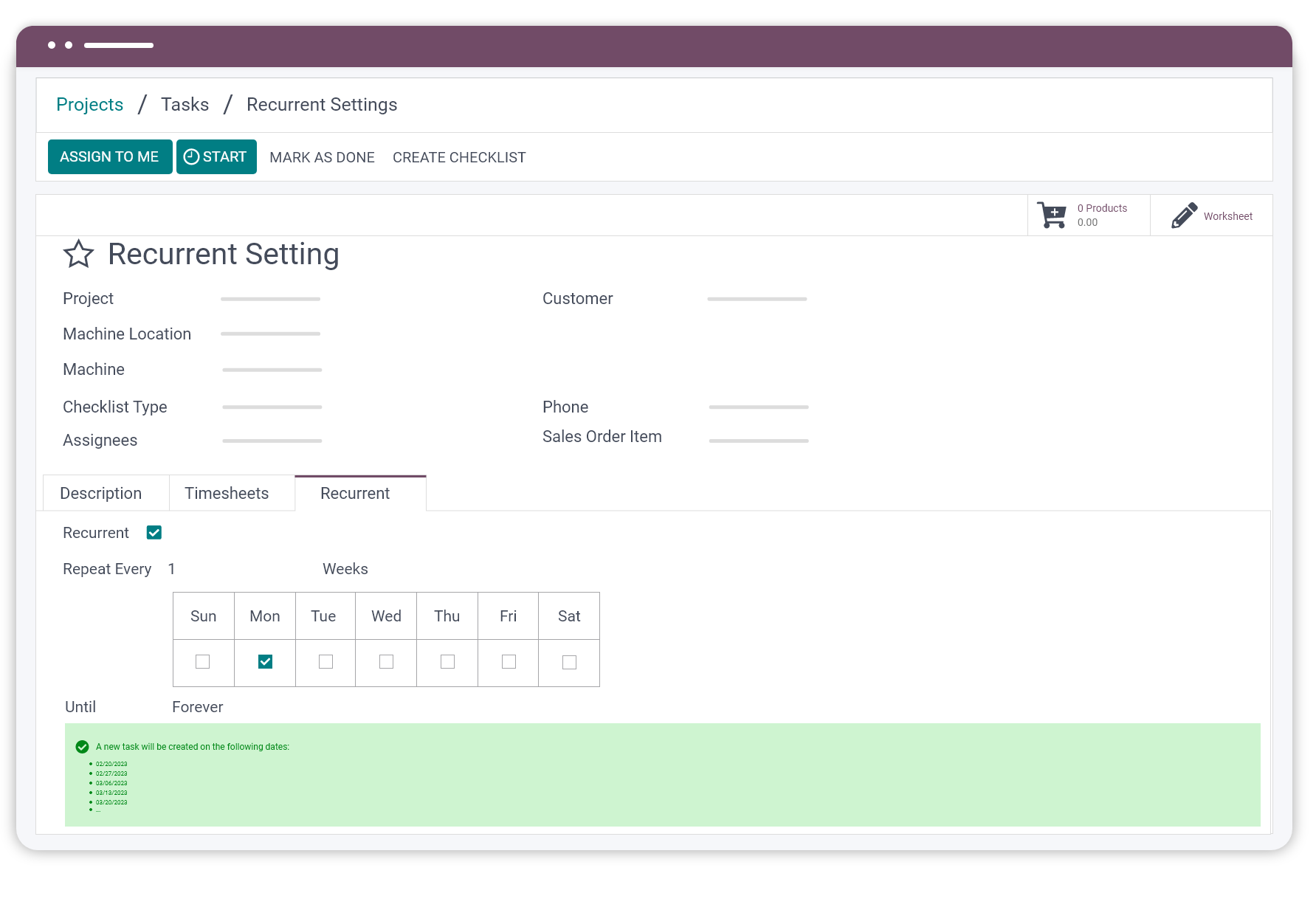 Odoo recurring task automation
