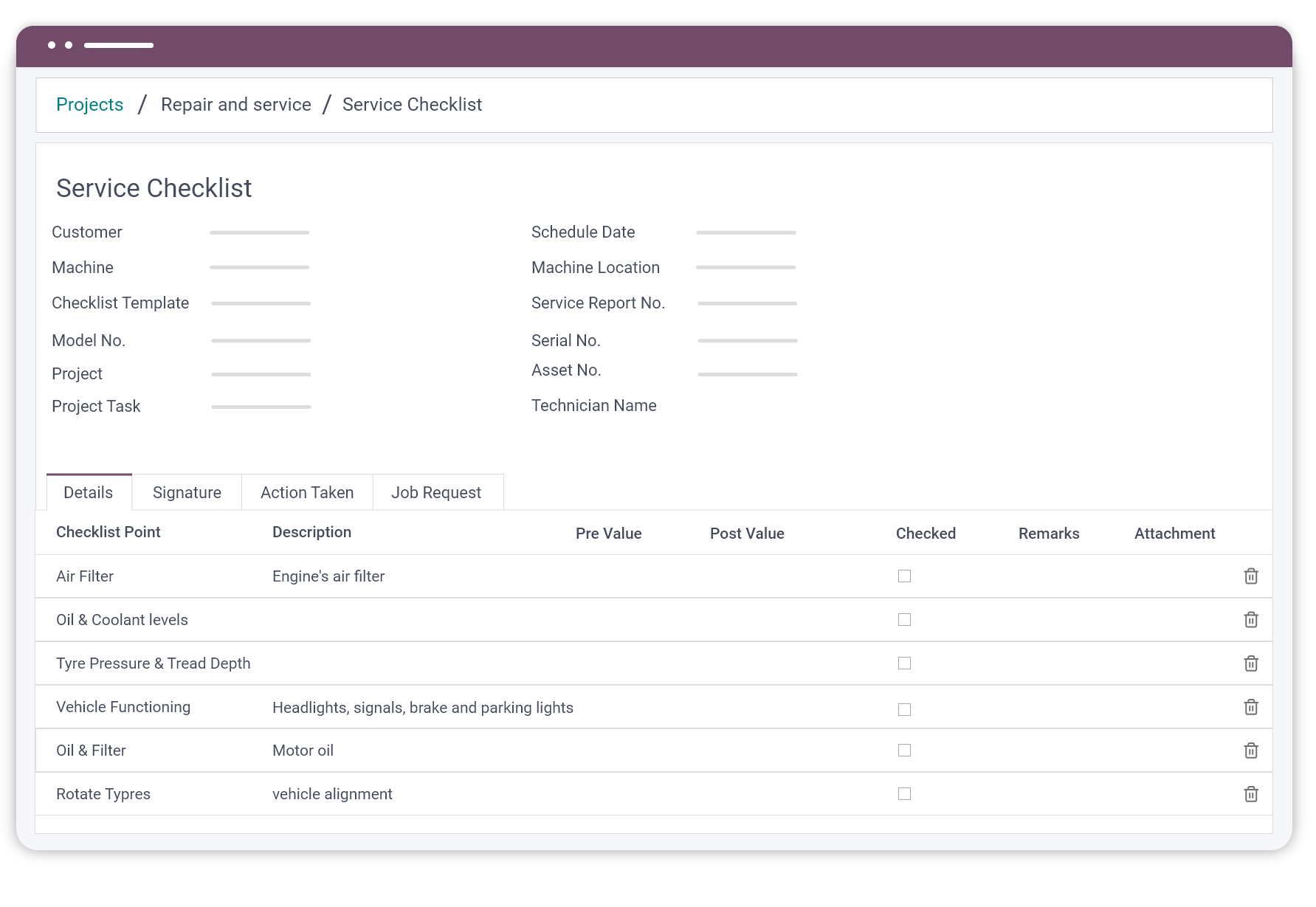 Odoo checklist template for clearer guidelines.