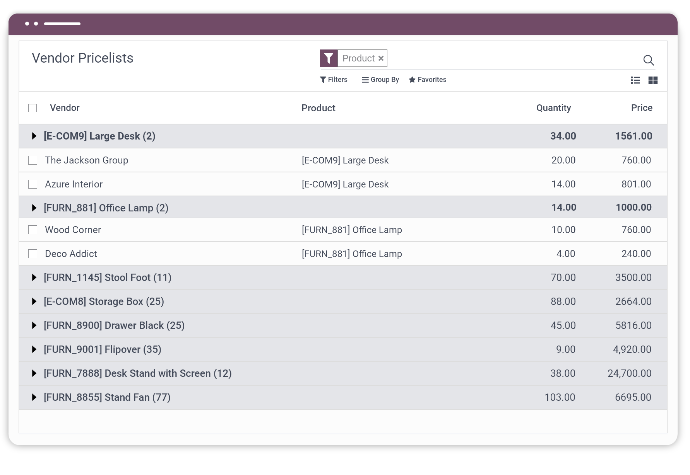 Odoo vendor pricelist