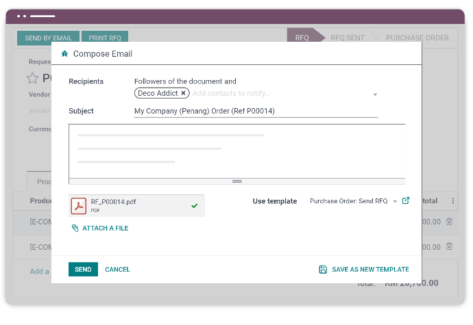 Odoo automated RFQ creation.