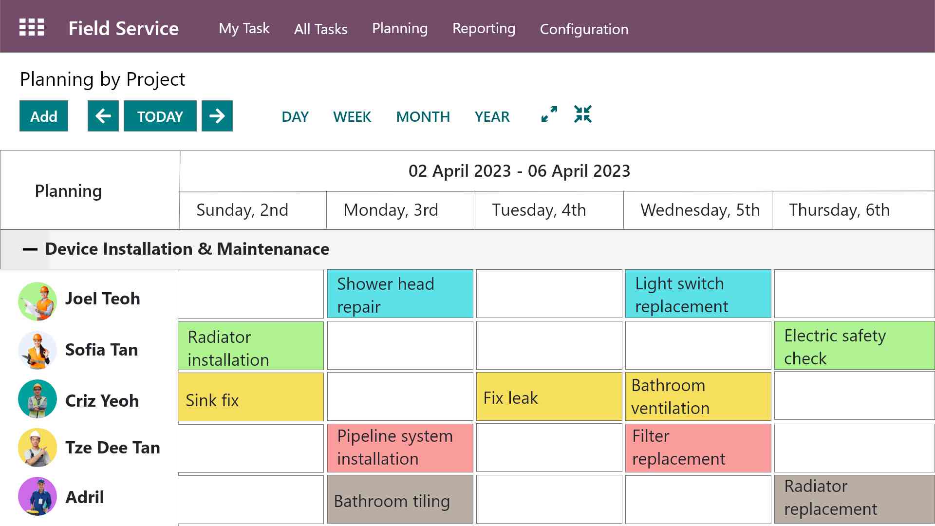 Odoo filed service management modules
