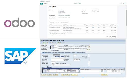 Odoo Malaysia and SAP ERP system user interface.